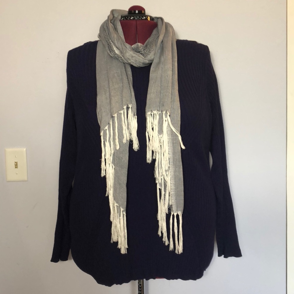 Merona Blue & White Chambray Fringed Scarf